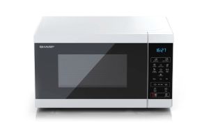 Microwave oven Sharp YC-MS02E-W, Fully Digital, Cavity Material -steel, 20l, 800 W, LED Display Blue, Timer & Clock function, Child lock, Silver/Black door, Defrost, Cabinet Colour: White