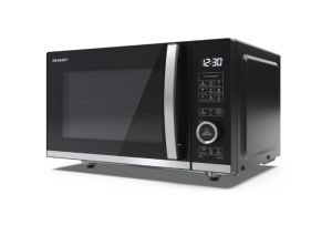 Microwave oven Sharp YC-QG204AE-B, Semi Digital, Flatbed, Built-in microwave grill, Grill Power: 1000W, Plastic and Glass/Painted, 20l, 800 W, Housing Material MicrowaveSteel, LED Display White, Timer & Clock function, Child lock, Defrost, Cabinet Co