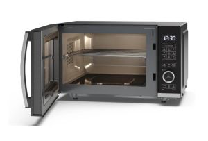 Microwave oven Sharp YC-QG204AE-B, Semi Digital, Flatbed, Built-in microwave grill, Grill Power: 1000W, Plastic and Glass/Painted, 20l, 800 W, Housing Material MicrowaveSteel, LED Display White, Timer & Clock function, Child lock, Defrost, Cabinet Co