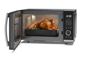 Microwave oven Sharp YC-QG204AE-B, Semi Digital, Flatbed, Built-in microwave grill, Grill Power: 1000W, Plastic and Glass/Painted, 20l, 800 W, Housing Material MicrowaveSteel, LED Display White, Timer & Clock function, Child lock, Defrost, Cabinet Co