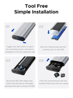 Orico Storage - Case - M.2 NVMe/SATA M/B key - USB3.1 Type-C/A, Silicone Protective Case, 10Gbps - AXM2S-G2-V1-GY-BP