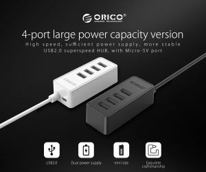 Orico USB2.0 HUB 4 port - USB/Micro USB input, Black - W5P-U2-100-BK-EP