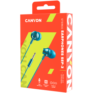 CANYON Stereo earphones with microphone, metallic shell, 1.2M, blue-green