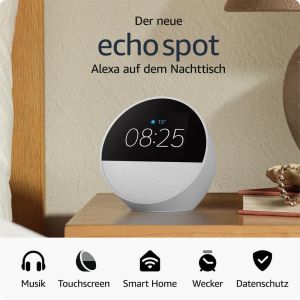 Ceas inteligent Amazon Echo Spot 2024, asistent Alexa, alb