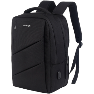 CANYON BPE-5, Laptop backpack for 15.6 inch, Product spec/size(mm): 400MM x300MM x 120MM(+60MM), Black, EXTERIOR materials:100% Polyester, Inner materials:100% Polyestermax weight (KGS): 12kg