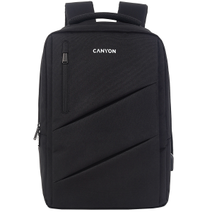 CANYON BPE-5, Laptop backpack for 15.6 inch, Product spec/size(mm): 400MM x300MM x 120MM(+60MM), Black, EXTERIOR materials:100% Polyester, Inner materials:100% Polyestermax weight (KGS): 12kg