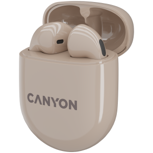 CANYON TWS-6, Bluetooth headset, with microphone, BT V5.3 JL 6976D4, Frequency Response:20Hz-20kHz, battery EarBud 30mAh*2+Charging Case 400mAh, type-C cable length 0.24m, Size: 64*48*26mm , 0.040kg, Beige