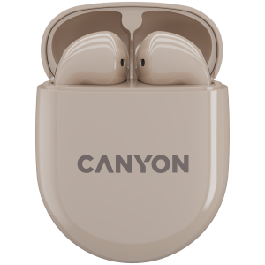 CANYON TWS-6, Bluetooth headset, with microphone, BT V5.3 JL 6976D4, Frequency Response:20Hz-20kHz, battery EarBud 30mAh*2+Charging Case 400mAh, type-C cable length 0.24m, Size: 64*48*26mm , 0.040kg, Beige