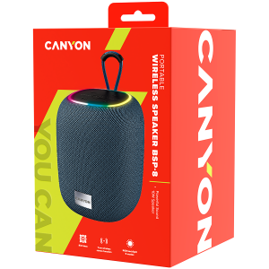 CANYON BSP-8, Bluetooth Speaker, BT V5.2, BLUETRUM AB5362B, TF card support, Type-C USB port, 1800mAh polymer battery, Max Power 10W, Grey, cable length 0.50m, 110*110*135mm, 0.57kg