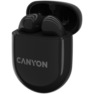 CANYON TWS-6, Bluetooth headset, with microphone, BT V5.3 JL 6976D4, Frequency Response:20Hz-20kHz, battery EarBud 30mAh*2+Charging Case 400mAh, type-C cable length 0.24m, Size: 64*48*26mm , 0.040kg, Black