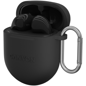 CANYON TWS-6, Bluetooth headset, with microphone, BT V5.3 JL 6976D4, Frequency Response:20Hz-20kHz, battery EarBud 30mAh*2+Charging Case 400mAh, type-C cable length 0.24m, Size: 64*48*26mm , 0.040kg, Black