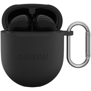 CANYON TWS-6, Bluetooth headset, with microphone, BT V5.3 JL 6976D4, Frequency Response:20Hz-20kHz, battery EarBud 30mAh*2+Charging Case 400mAh, type-C cable length 0.24m, Size: 64*48*26mm , 0.040kg, Black