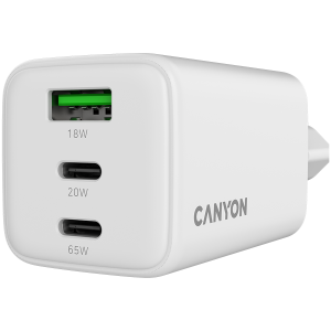 CANYON charger CU65ACC GaN 65W 2xPD 1xQC EU White