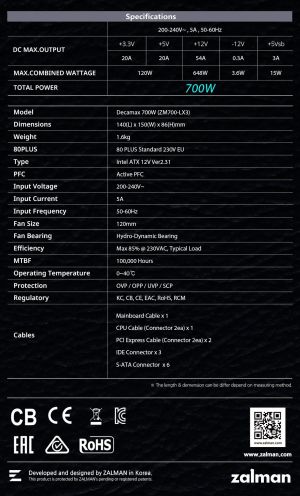 Zalman PSU DecaMax 700W 80+ ZM700-LX3