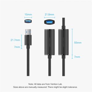 Vention Кабел удължение USB 3.0 AM / AF Active Extension Cable 5M Black - CBMBJ