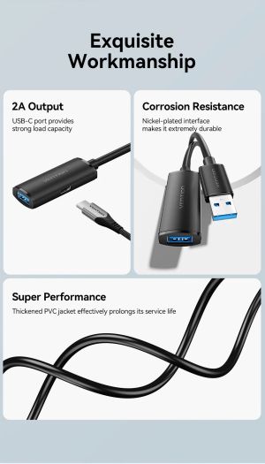 Vention Кабел удължение USB 3.0 AM / AF Active Extension Cable 5M Black - CBMBJ