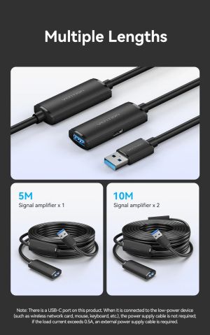 Vention Кабел удължение USB 3.0 AM / AF Active Extension Cable 5M Black - CBMBJ