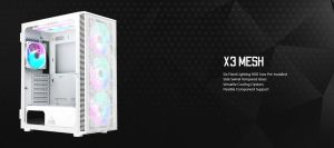 Montech кутия X3 MESH, Mid-tower Case, TG, 6 fixed RGB Fans, White
