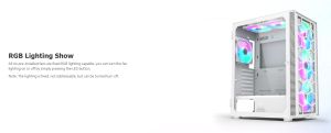 Montech кутия X3 GLASS, Mid-tower Case, TG, 6 fixed RGB Fans, White