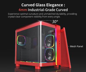 Montech кутия KING 95 Pro, Dual Chamber Mid-tower Case, 6 ARGB Fans, 2 Front Panels, Red