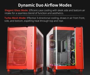 Montech кутия KING 95 Pro, Dual Chamber Mid-tower Case, 6 ARGB Fans, 2 Front Panels, Red