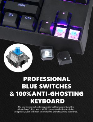 Marvo Gaming Mechanical keyboard KG953G - Blue switches, 87 keys TKL, RGB