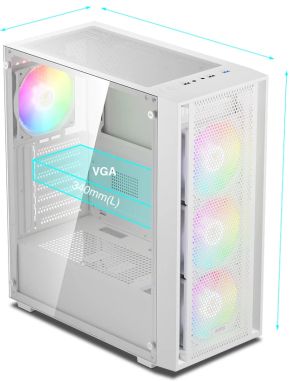 Gamdias Case ATX - AURA GC2 Elite White - Mesh, RGB, Tempered Glass