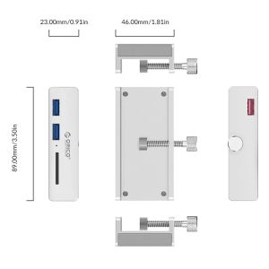 Orico хъб USB 3.0 HUB Clip Type 2 port, SD card reader - aux Micro-USB power input, Aluminum - MH2AC-U3-SV