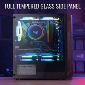 AeroCool Case mATX - Trinity Mini-G-BK-v3 - 3 fans included, Tempered Glass