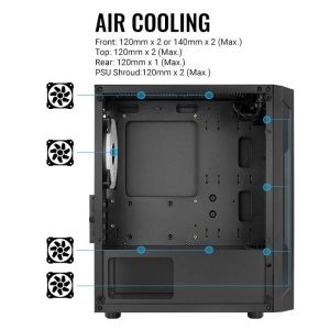 AeroCool Case mATX - Trinity Mini-G-BK-v3 - 3 fans included, Tempered Glass