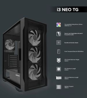 Caseta Zalman ATX - I3 NEO TG Negru - aRGB, Sticla Securizata