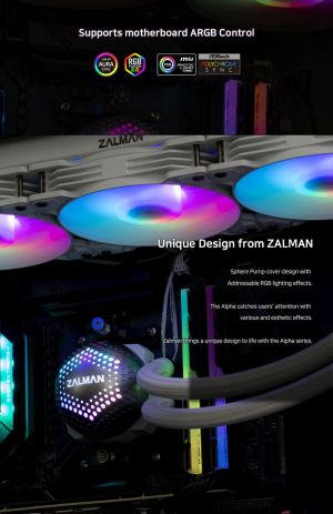 Zalman водно охлаждане Water Cooling ALPHA 28 WHITE - Addressable RGB - LGA1700/AM5