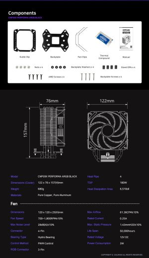 Zalman охладител за процесор CPU Cooler CNPS9X PERFORMA ARGB BLACK - aRGB - LGA1700/AM5