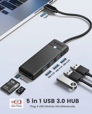 Orico хъб USB3.1 HUB Type-C - 3 x USB3.0, SD, TF - PAPW3AT-C3-015-BK