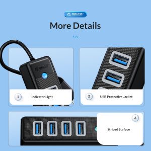 Orico хъб HUB USB3.1 3 port - 2 x USB3.0, 1 x Type C, Black - PWC2U-C3-015-BK