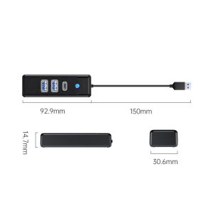 Orico хъб HUB USB3.0 3 port - 2 x USB3.0, 1 x Type C, Black - PWC2U-U3-015-BK