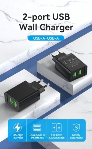 Vention Fast Charger 2 x QC3.0 18W Black - FBAB0