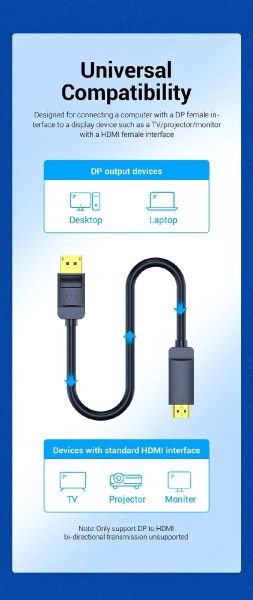 Vention Cable DisplayPort to HDMI 3.0m - 4K, Gold Plated - HAGBI