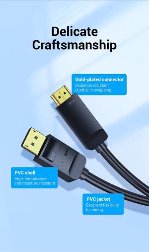 Vention Cable DisplayPort to HDMI 3.0m - 4K, Gold Plated - HAGBI