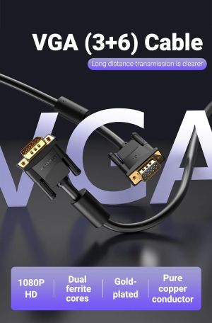 Vention Кабел за монитор Cable VGA HD15 M / M 1.0m Gold Plated, 2 Ferrites - DAEBF