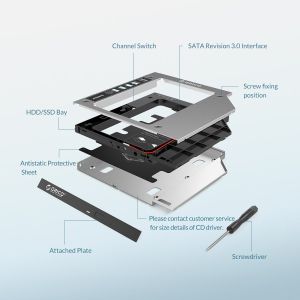 Orico Laptop Caddy 9.0-9.5mm SATA3 with LED/switch - M95SS-SV