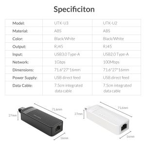 Orico USB to LAN 100Mbps black - UTK-U2