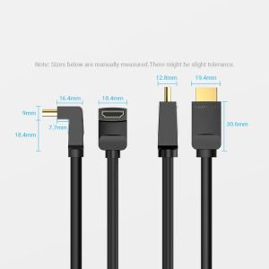 Vention Кабел HDMI Right Angle 90 Degree v2.0 M / M 4K/60Hz Gold - 2M Black - AARBH