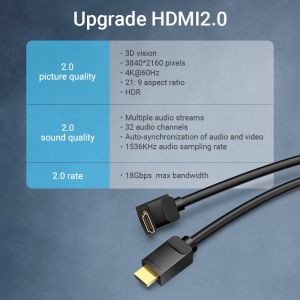 Vention Кабел HDMI Right Angle 270 Degree v2.0 M / M 4K/60Hz Gold - 1.5M Black - AAQBG