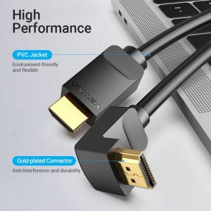 Vention Кабел HDMI Right Angle 270 Degree v2.0 M / M 4K/60Hz Gold - 1.5M Black - AAQBG