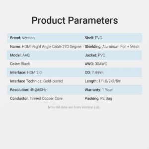 Cablu Vention HDMI Unghi drept 270 grade v2.0 M / M 4K/60Hz Aur - 1,5M Negru - AAQBG