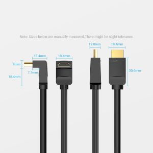 Cablu Vention HDMI Unghi drept 270 grade v2.0 M / M 4K/60Hz Aur - 1,5M Negru - AAQBG