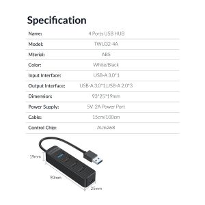 Orico USB3.0/2.0 HUB 4 ports - TWU32-4A