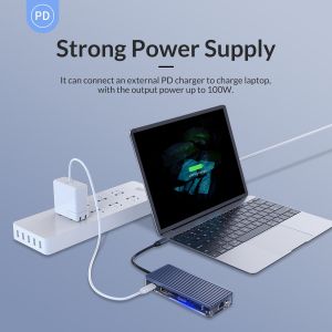 Orico докинг станция Type-C Docking Station Power Distribution 3.0 100W - HDMI, Type-C x 1, USB3.0 x 3, USB 2.0 x 1, LAN, SD, VGA, Audio - WB-11P-GY