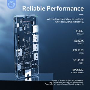 Orico докинг станция Type-C Docking Station Power Distribution 3.0 100W - HDMI, Type-C x 1, USB3.0 x 3, USB 2.0 x 1, LAN, SD, VGA, Audio - WB-11P-GY